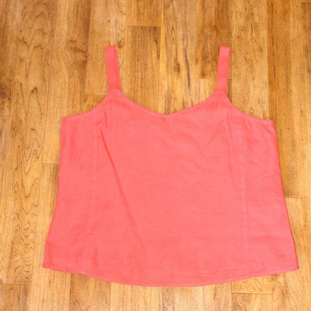 Eileen Fisher Tank Top Womens XL Coral Pink Excellent Irish Linen V-Neck Cami